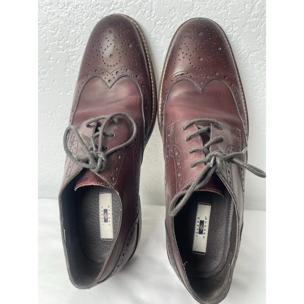 Joseph Abboud Mens 10.5 Cherry Brown Leather Cap Toe Dress Shoes